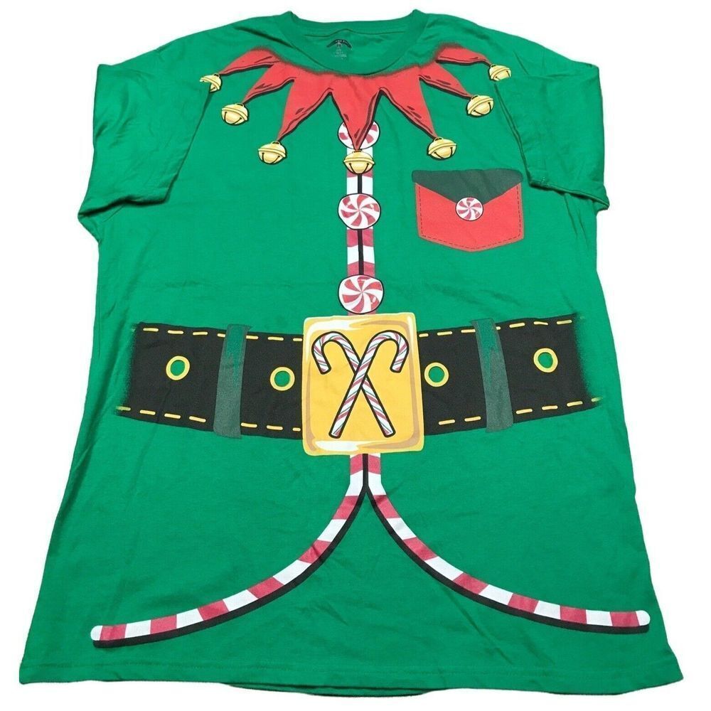 Holiday time Green Elf unisex T shirt Size Large Christmas Recycled Short Sleeve